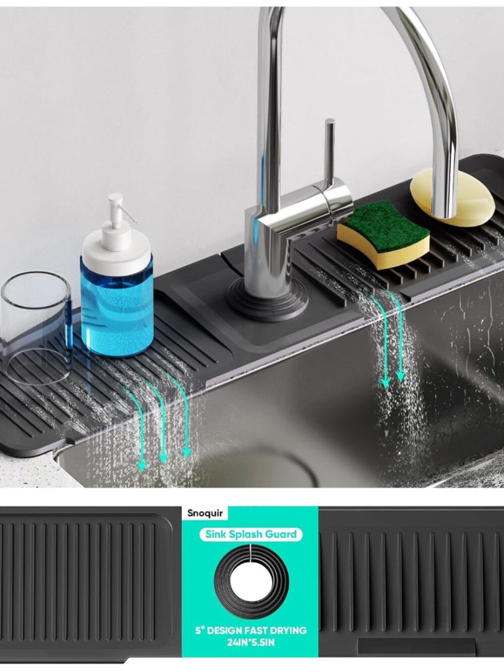 24'' Longer Faucet Mat for Kitchen Sink Splash Guard Drain Mat Behind Fauce